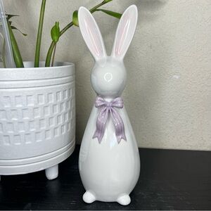 NEW 12" Ceramic Spring Bunny with Purple Bow Figurine